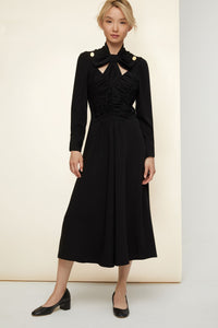 Robe midi à col noeud ajouré - Noir