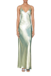 Robe longue nuisette en soie - Matcha
