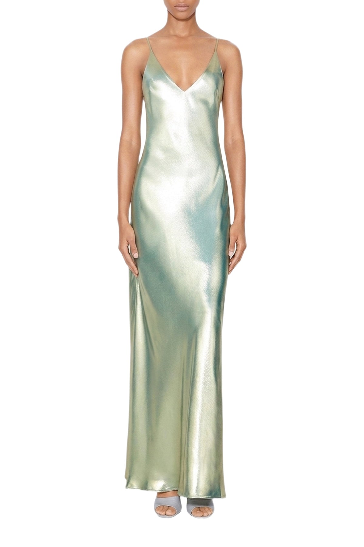 Robe longue nuisette en soie - Matcha
