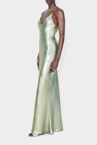 Robe longue nuisette en soie - Matcha