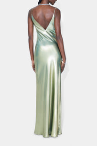 Robe longue nuisette en soie - Matcha