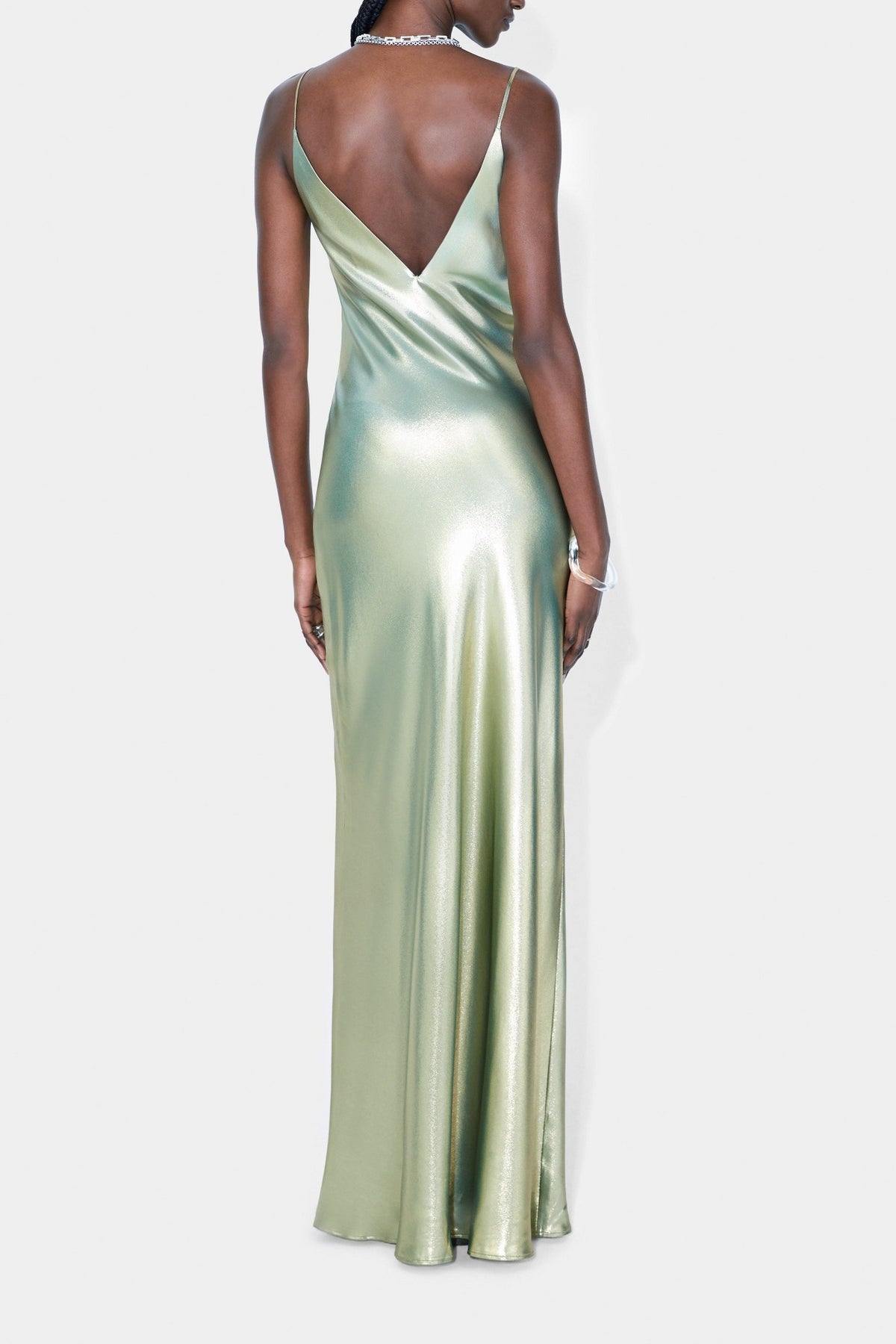 Robe longue nuisette en soie - Matcha