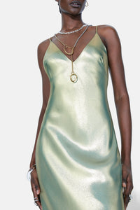 Robe longue nuisette en soie - Matcha