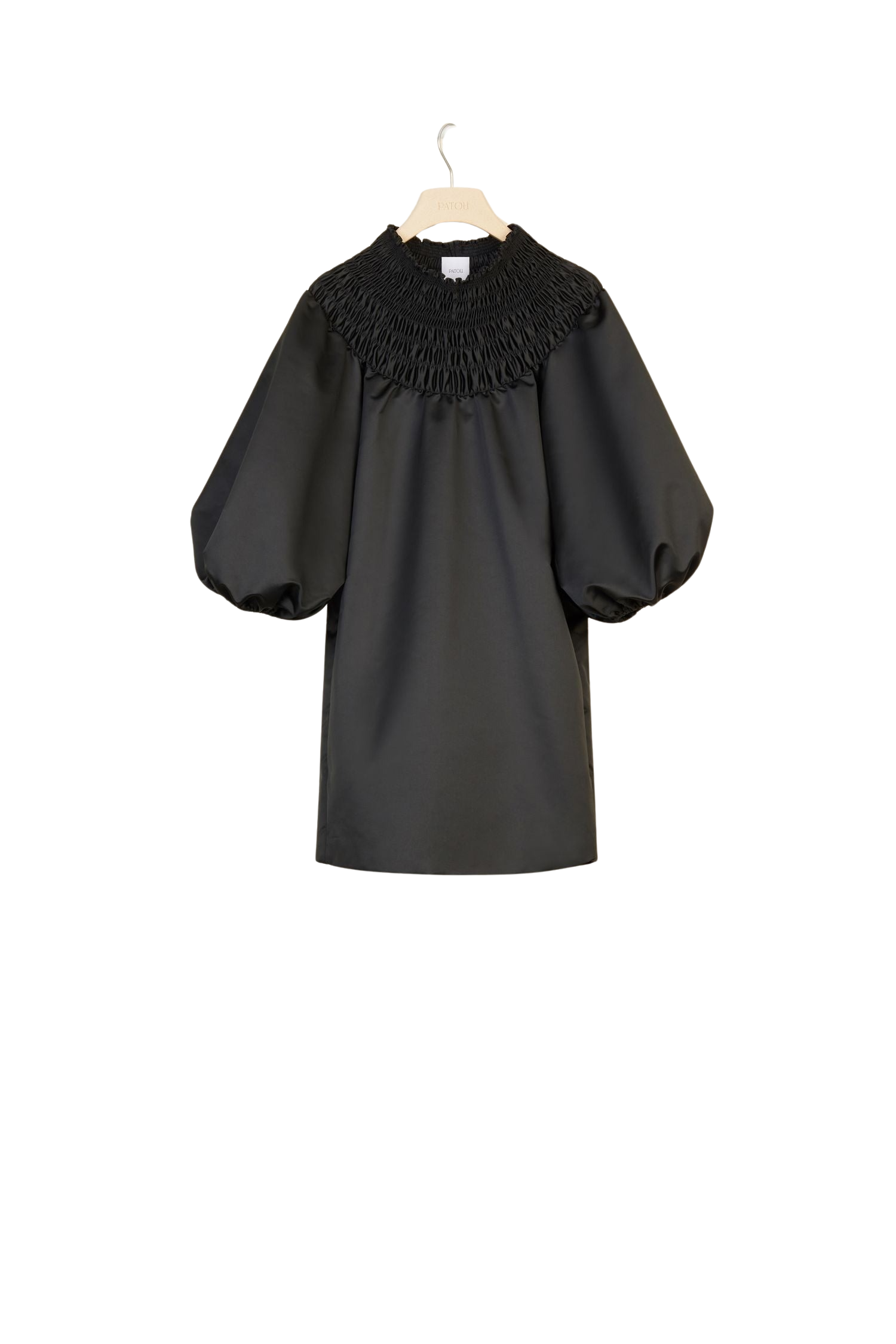 Robe courte en satin à col smocké - Noir