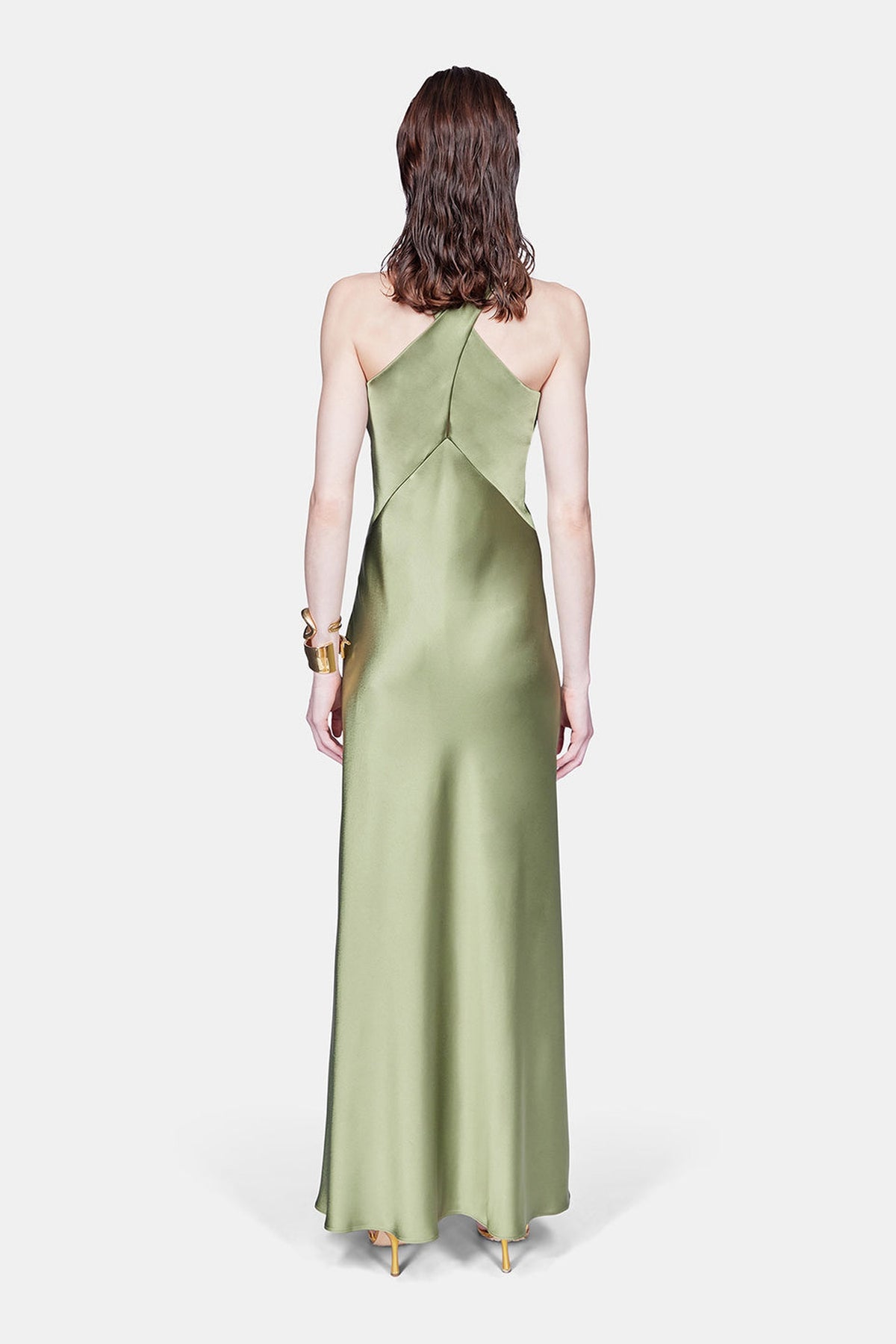 Robe longue Evelyn croisée en satin - Dark Moss