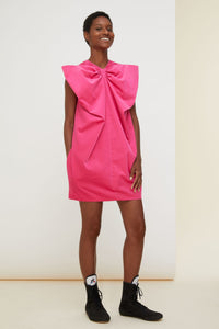 Robe en velours à maxi noeud - Framboise