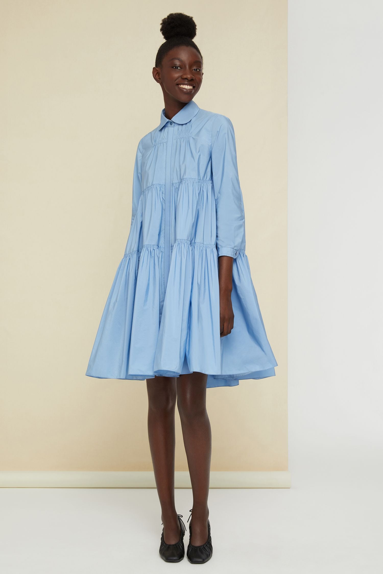 Robe chemise à volants - Bleu