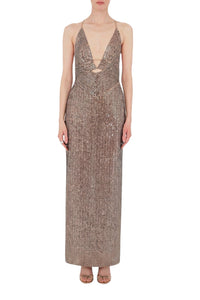 Robe longue Prism à paillettes - Beige