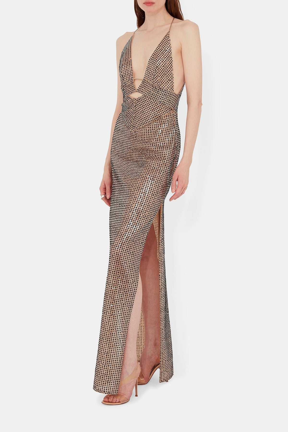 Robe longue Prism à paillettes - Beige