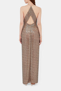 Robe longue Prism à paillettes - Beige
