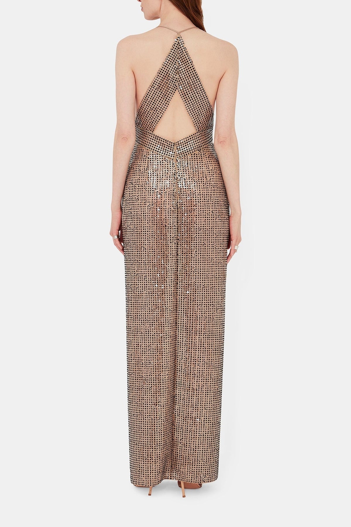 Robe longue Prism à paillettes - Beige
