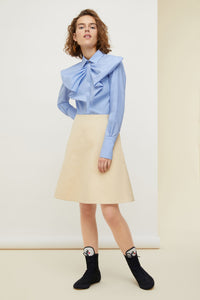 Two-tone dress with bow collar - Vanilla and Blue