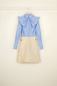 Two-tone dress with bow collar - Vanilla and Blue