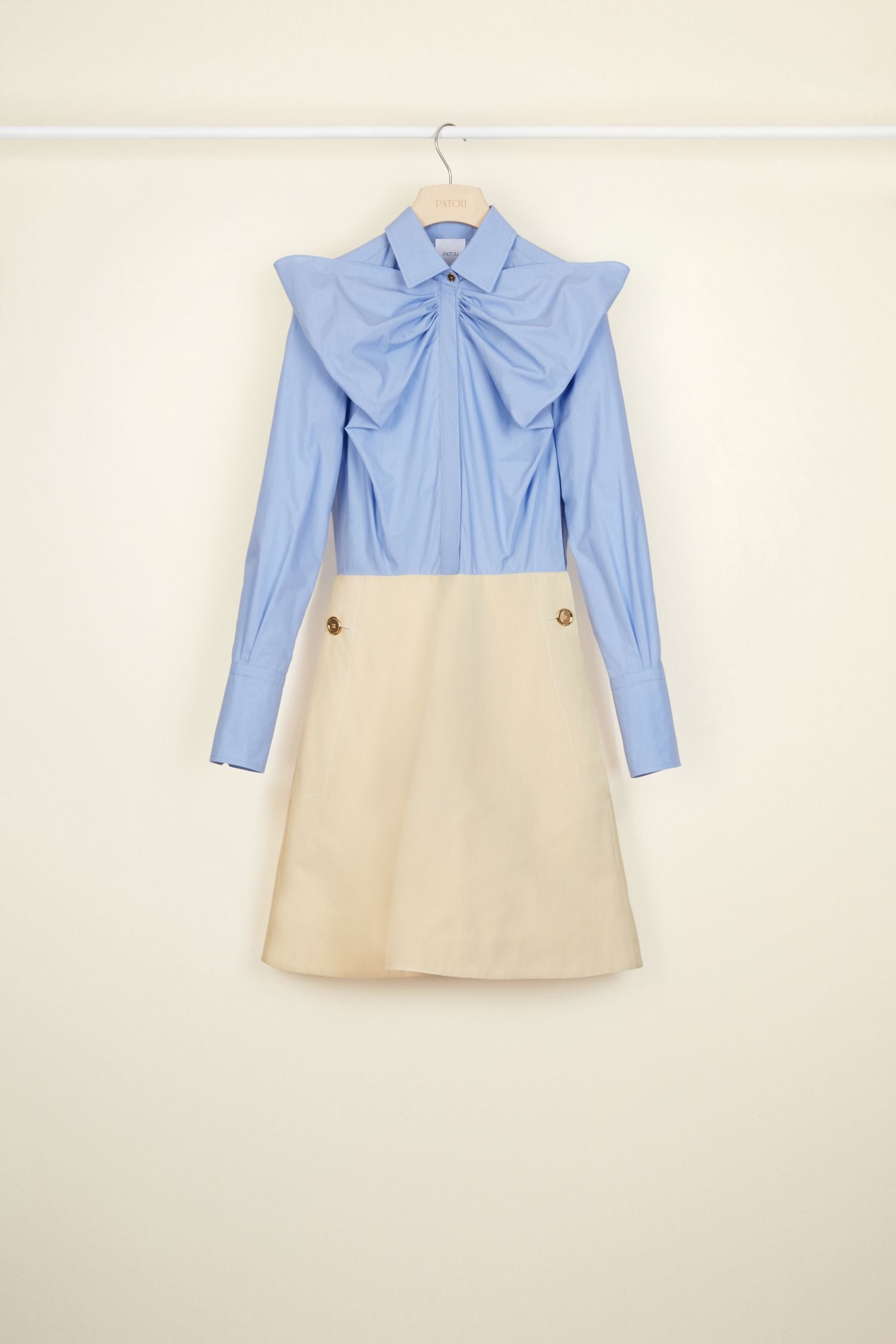 Two-tone dress with bow collar - Vanilla and Blue
