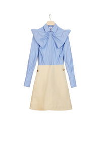 Two-tone dress with bow collar - Vanilla and Blue