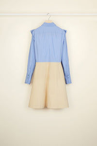 Two-tone dress with bow collar - Vanilla and Blue