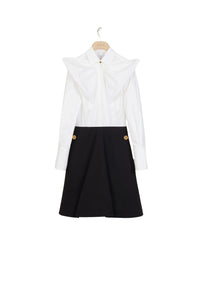 Two-tone cotton bow-neck dress - Black and White