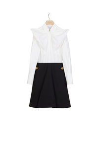 Two-tone dress with bow collar - Black and White