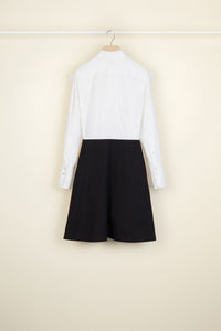 Two-tone cotton bow-neck dress - Black and White