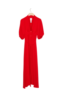 Robe chemise en soie à col drapé - Rouge