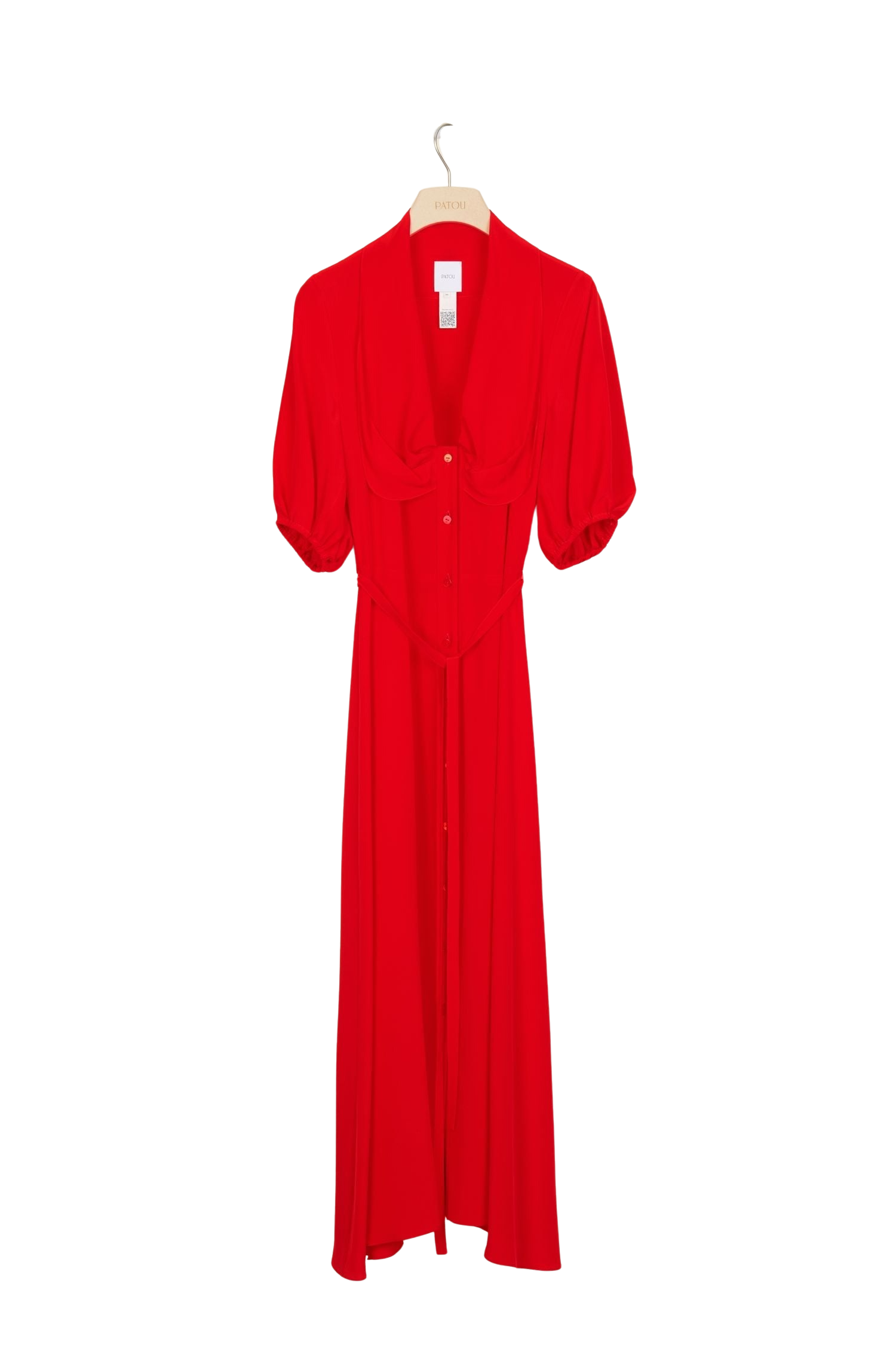 Robe chemise en soie à col drapé - Rouge