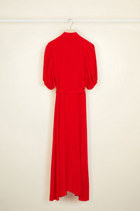 Robe chemise en soie à col drapé - Rouge