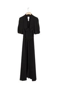 Robe chemise à col drapé en soie - Noir