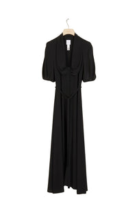 Silk shirt dress with draped collar - Black