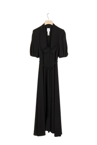 Robe chemise en soie à col drapé - Noir