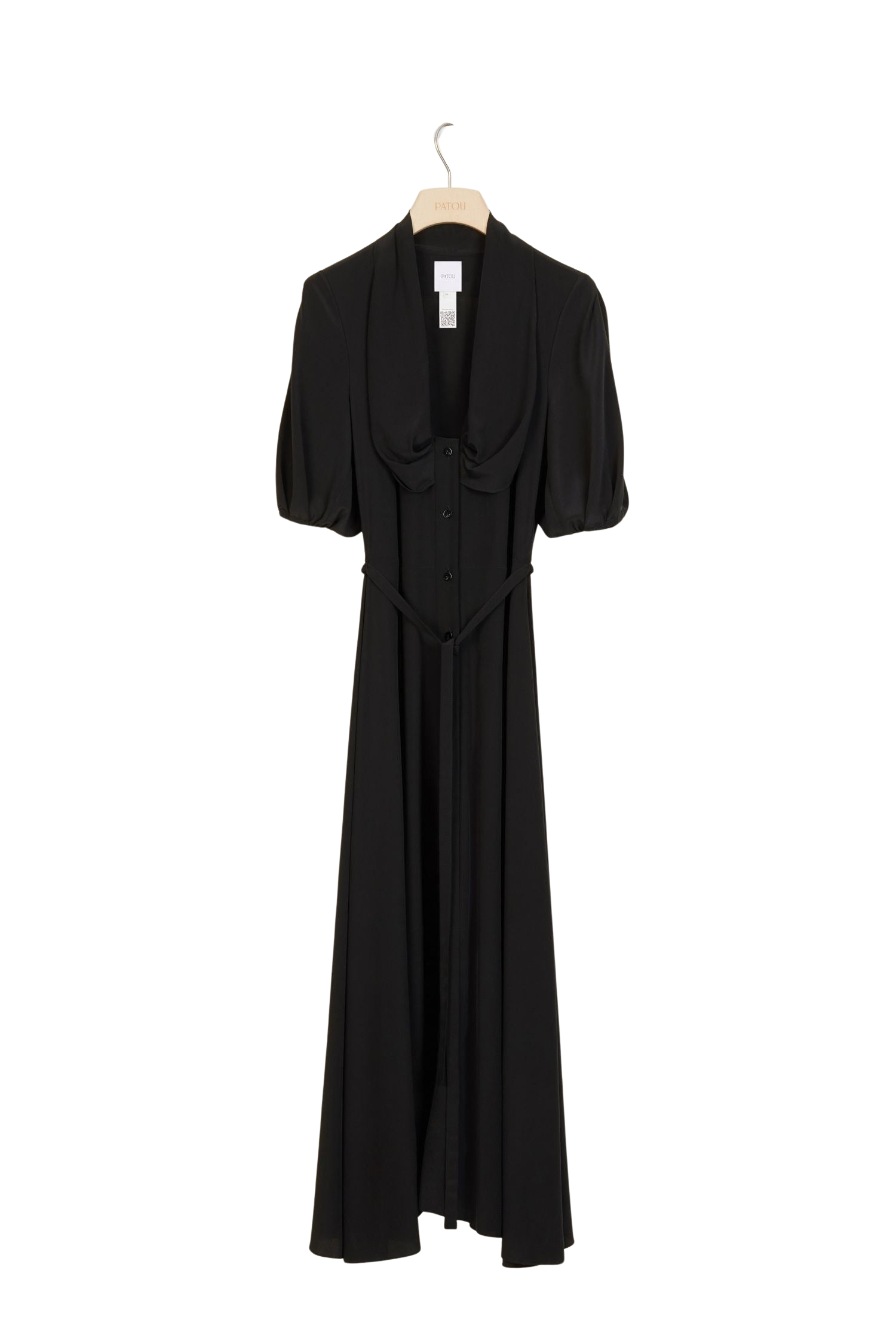 Robe chemise en soie à col drapé - Noir