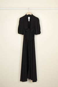 Robe chemise en soie à col drapé - Noir