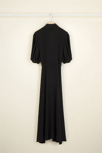 Robe chemise en soie à col drapé - Noir