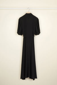 Silk shirt dress with draped collar - Black