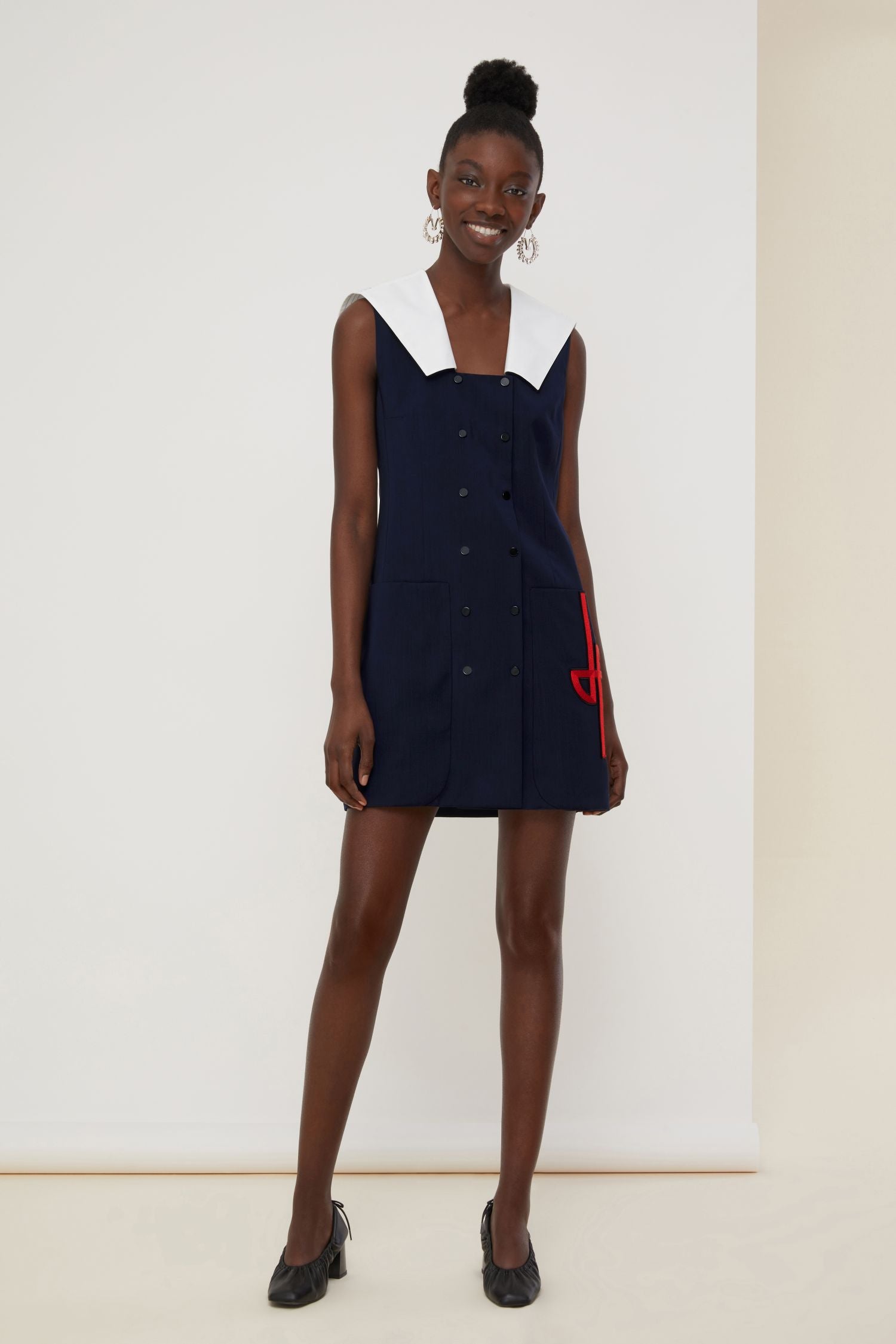 Nautical dress in summer wool - Navy blue
