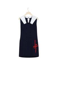 Nautical dress in summer wool - Navy blue