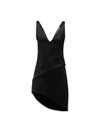 Robe courte à col V en laine mélangée - Black