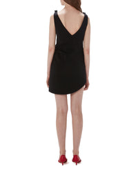 Robe à col V courte sans manches en laine mélangée - Black