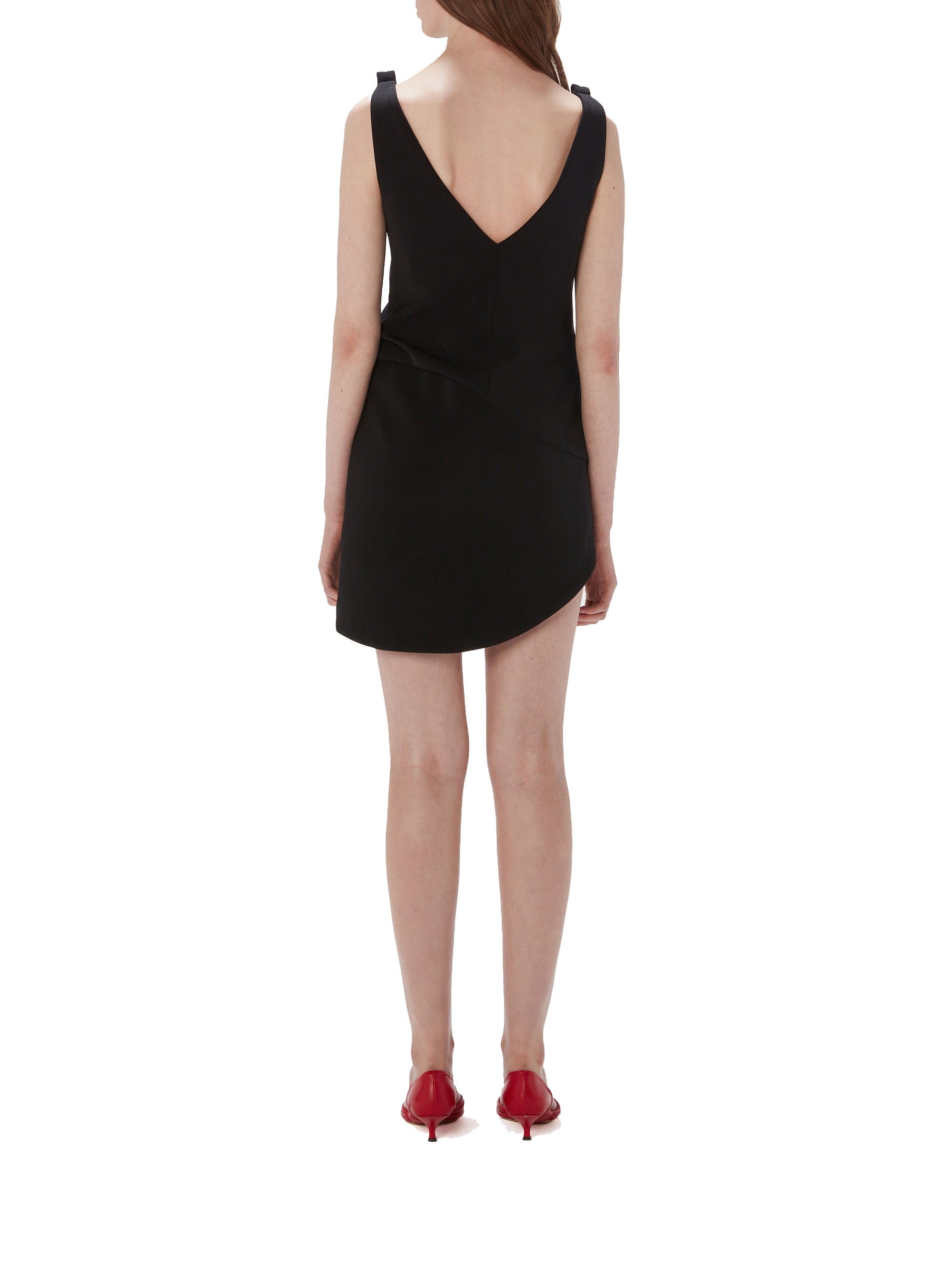 Robe à col V courte sans manches en laine mélangée - Black