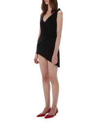 Robe à col V courte sans manches en laine mélangée - Black