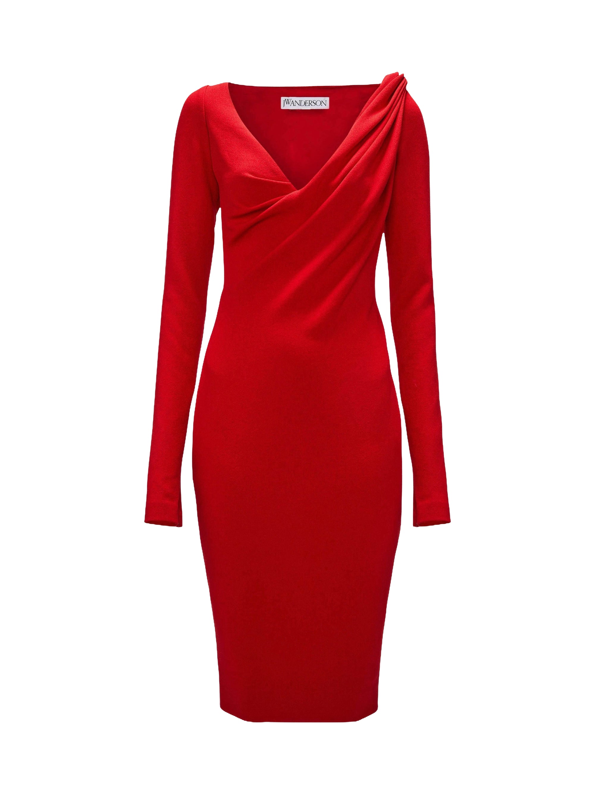 Robe midi à col V drapé aux épaules - Bright Red