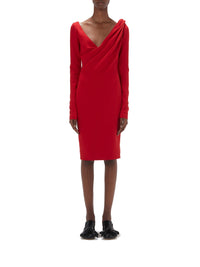 Robe à col V drapé aux épaules - Bright Red