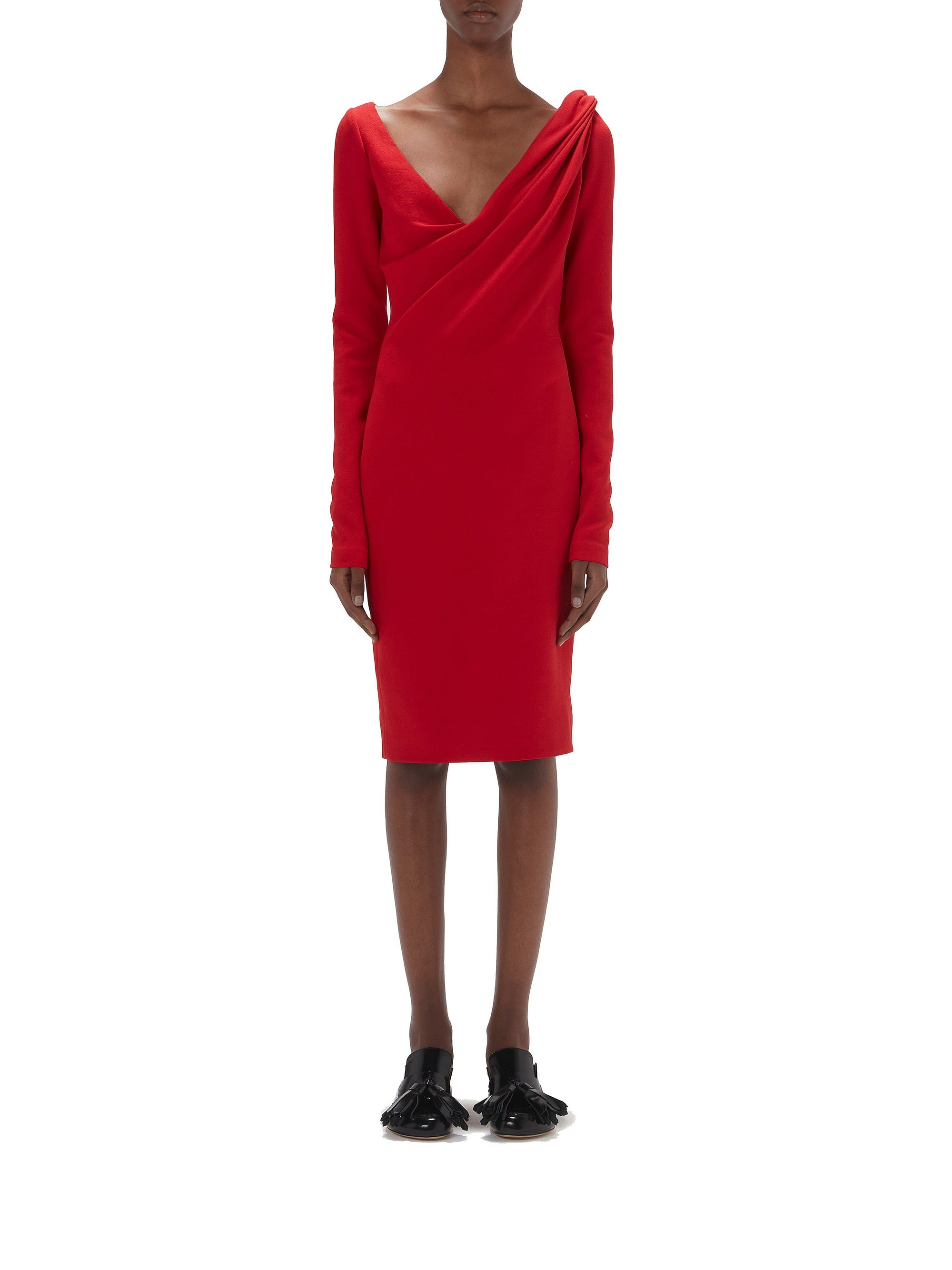 Robe à col V drapé aux épaules - Bright Red