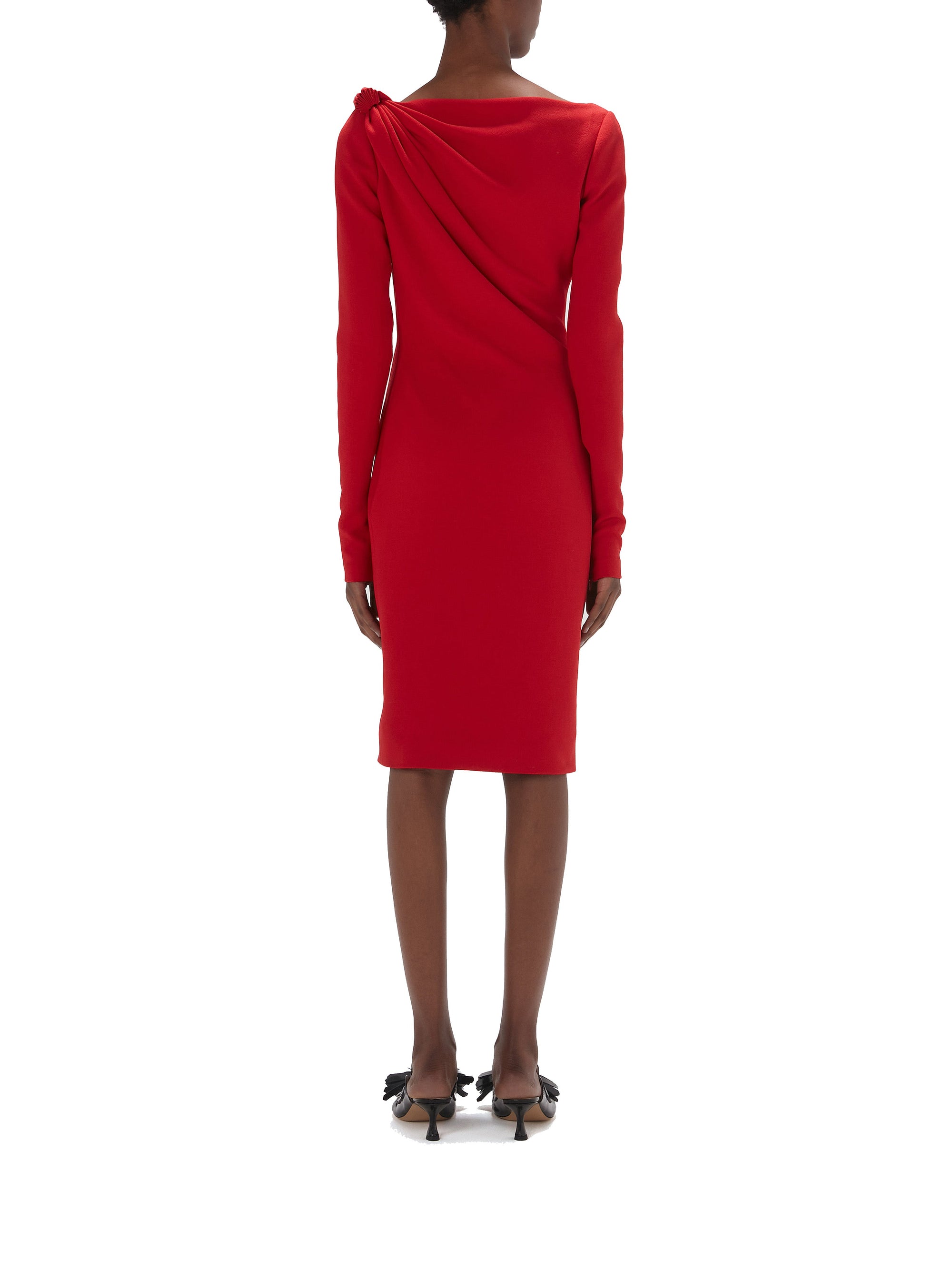 Robe à col V drapé aux épaules - Bright Red