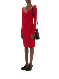Robe à col V drapé aux épaules - Bright Red