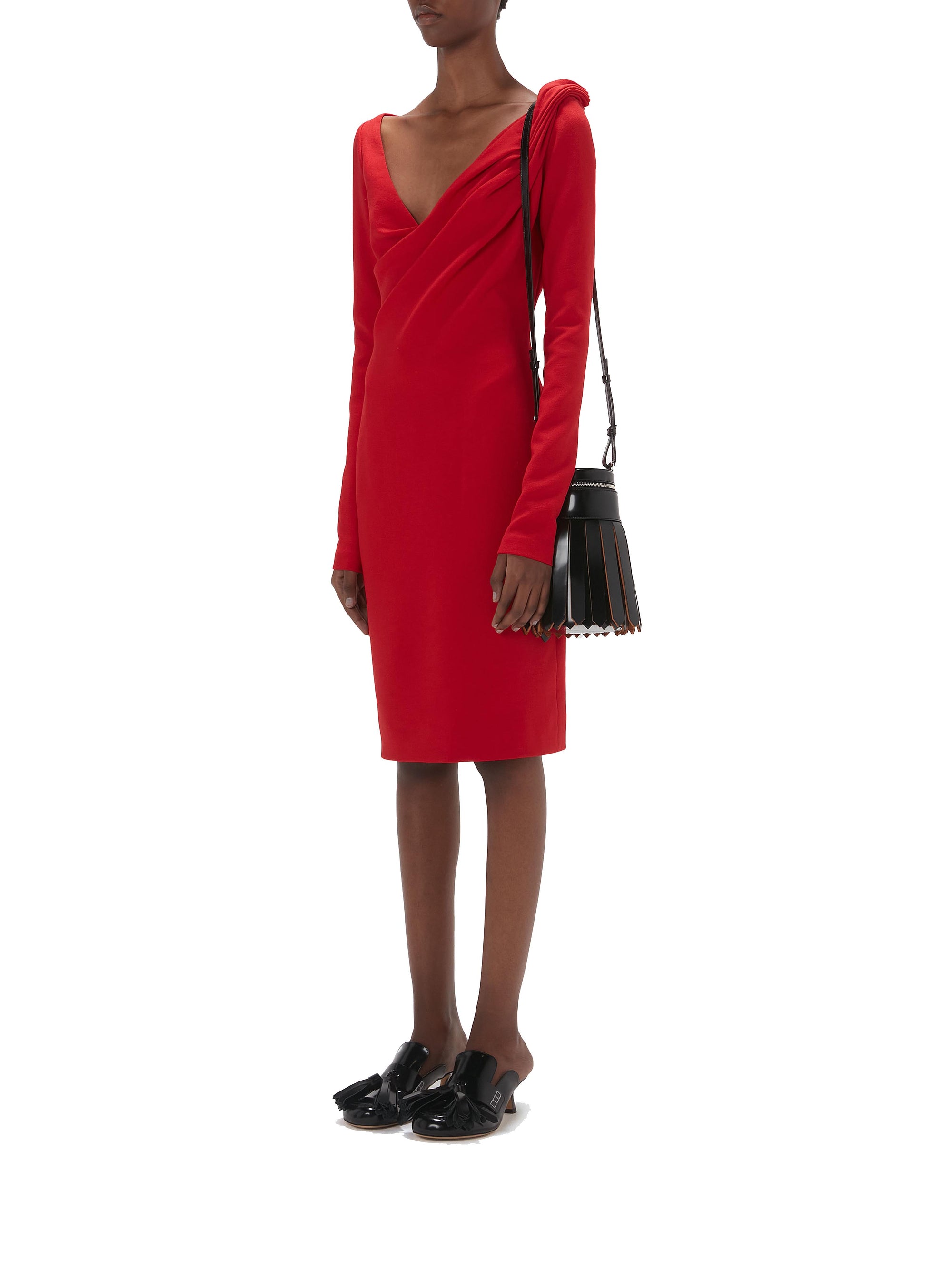 Robe à col V drapé aux épaules - Bright Red
