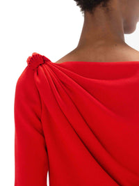 Robe à col V drapé aux épaules - Bright Red