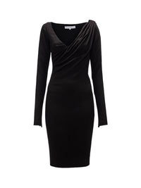 Robe courte à col V drapée aux épaules - Black