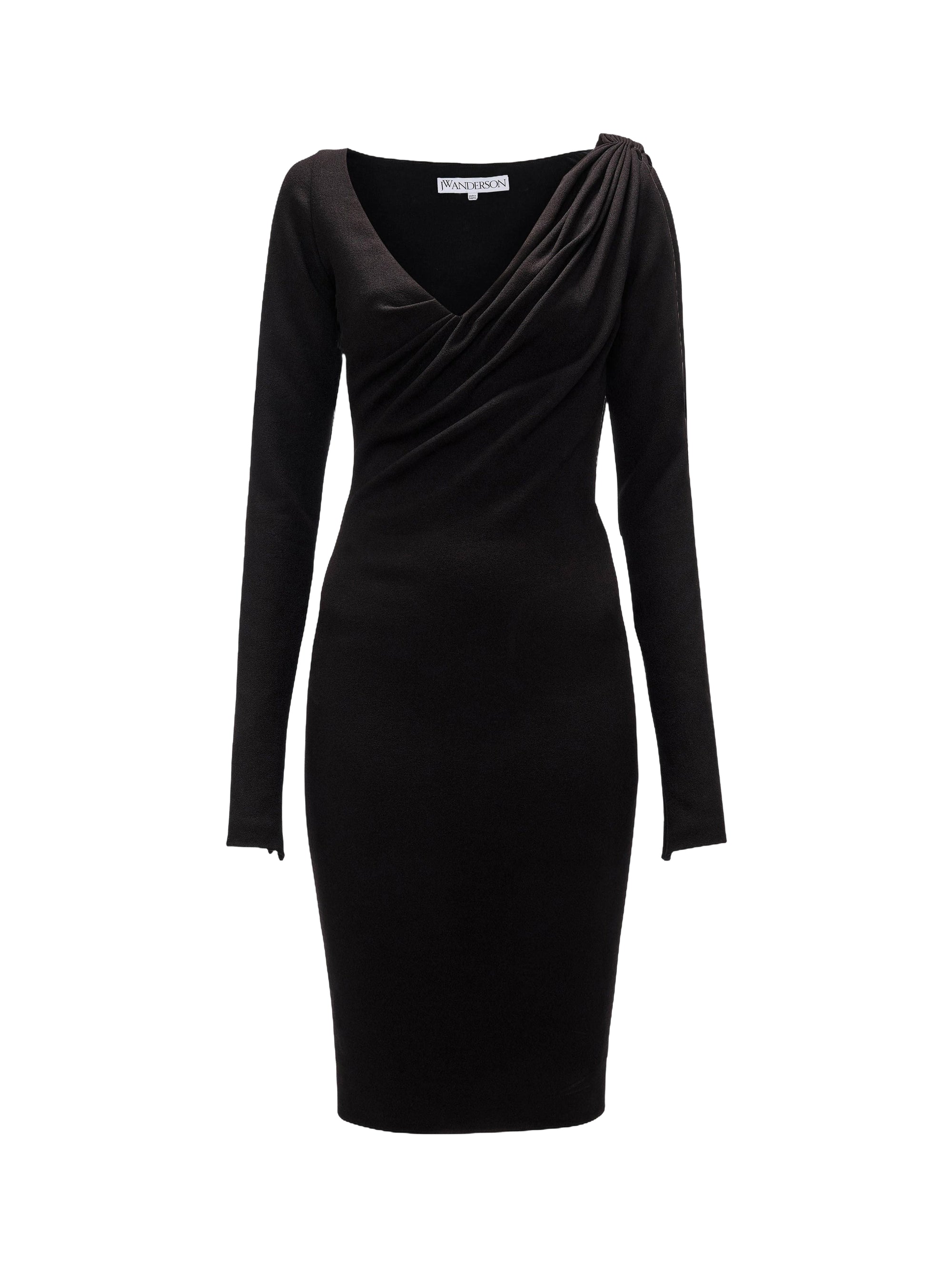 Robe courte à col V drapée aux épaules - Black