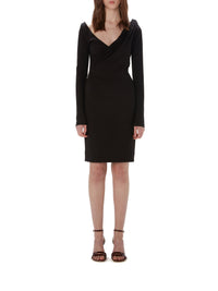 Robe à col V drapé aux épaules - Black