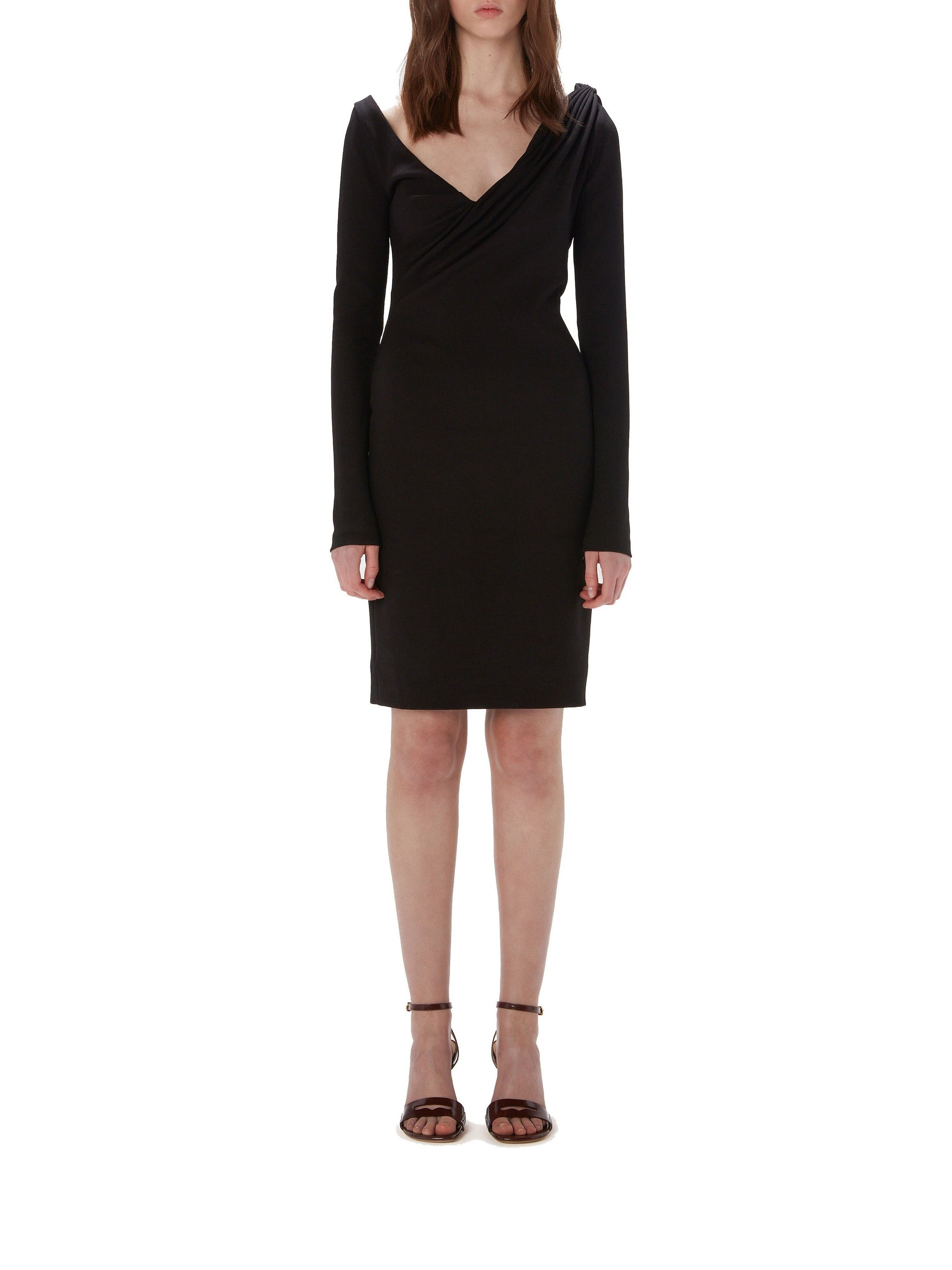 Robe à col V drapé aux épaules - Black